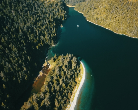 Areal view of Prince William Sound's private bays