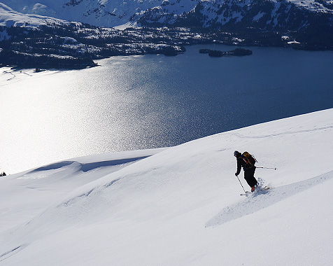 Back country skiing on an Alaska boat trip