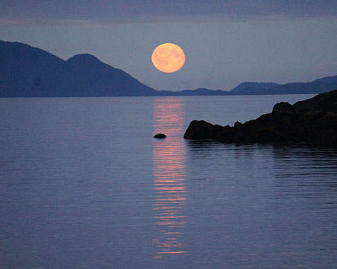 Beautiful moonrise seen on Prince William Sound custom charters